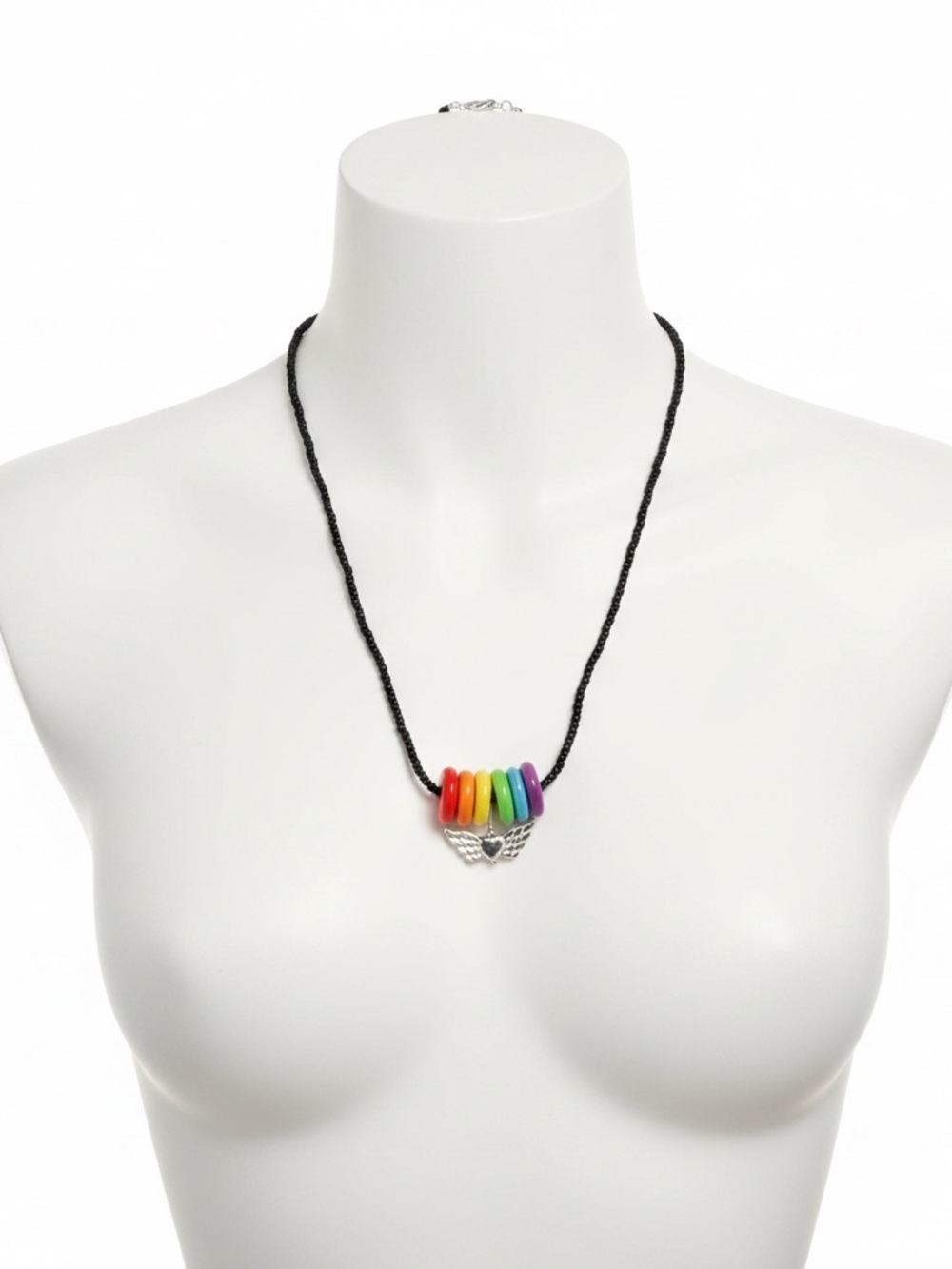 Rainbow Bead Wing Pendant Necklace. By Patienceโs Jewelry Box